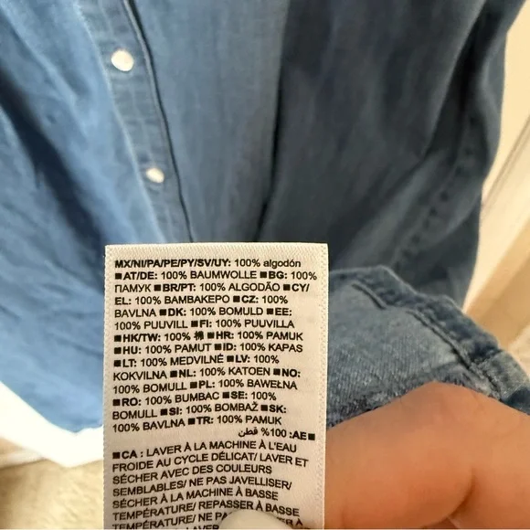 Gap Fit and Flare Midi Shirt Dress Pleat Waist Denim Roll Cuff Medium Wash XLT - Picture 9 of 12